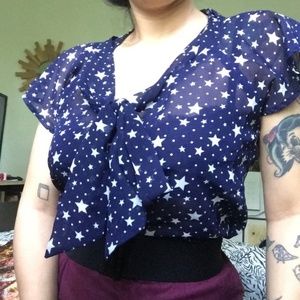 Star Cape Sleeve Sheer Top